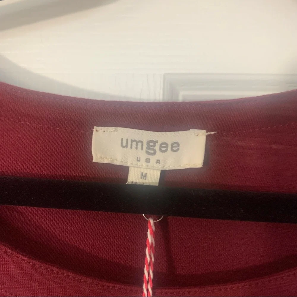 NWT Umgee Burgundy Cotton Swing Dress Raw Hem Ruffle Sleeve Pockets M Medium - Picture 2 of 8